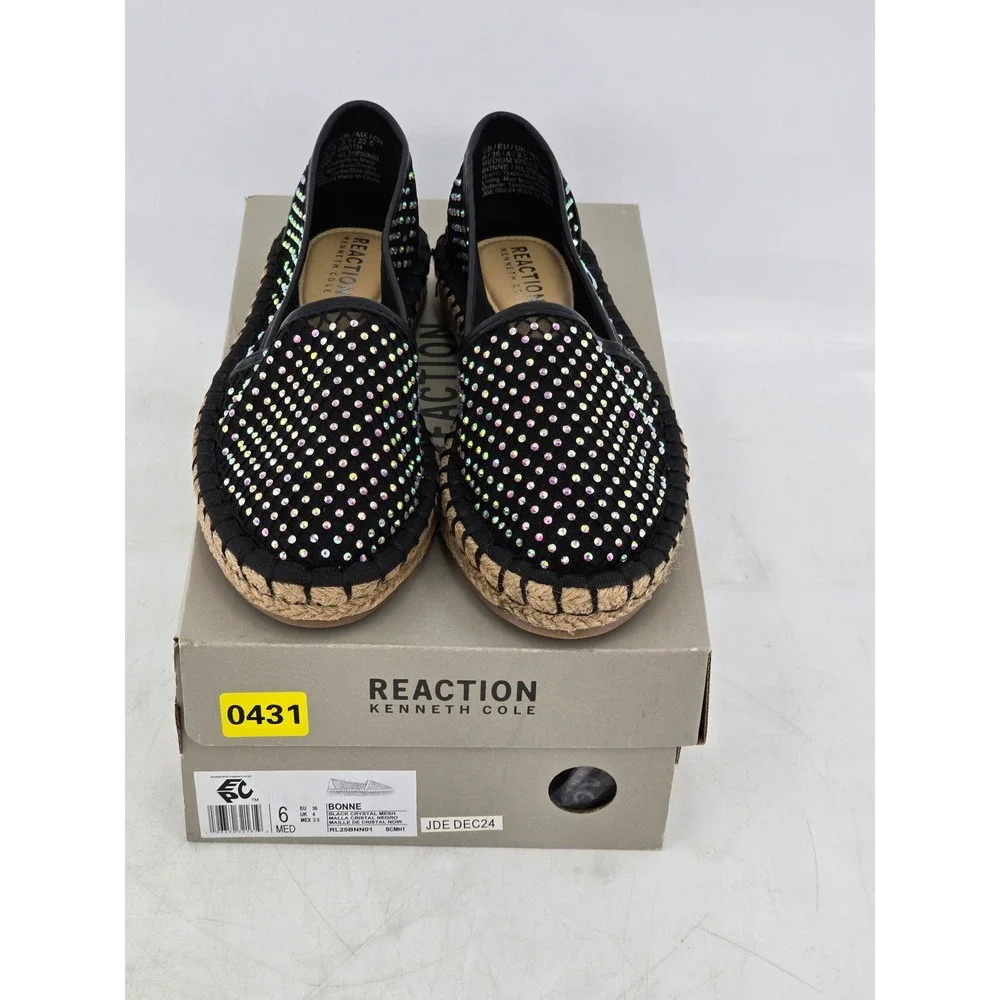Kenneth Cole Reaction Bonne Espadrille Womens Size 6 Black Crystal Mesh - New